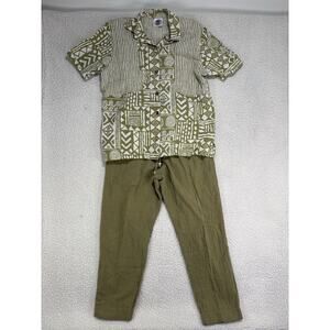 Vintage Produce Company 2Pc Set Button Blouse & Pants Green Medium Beachy Travel